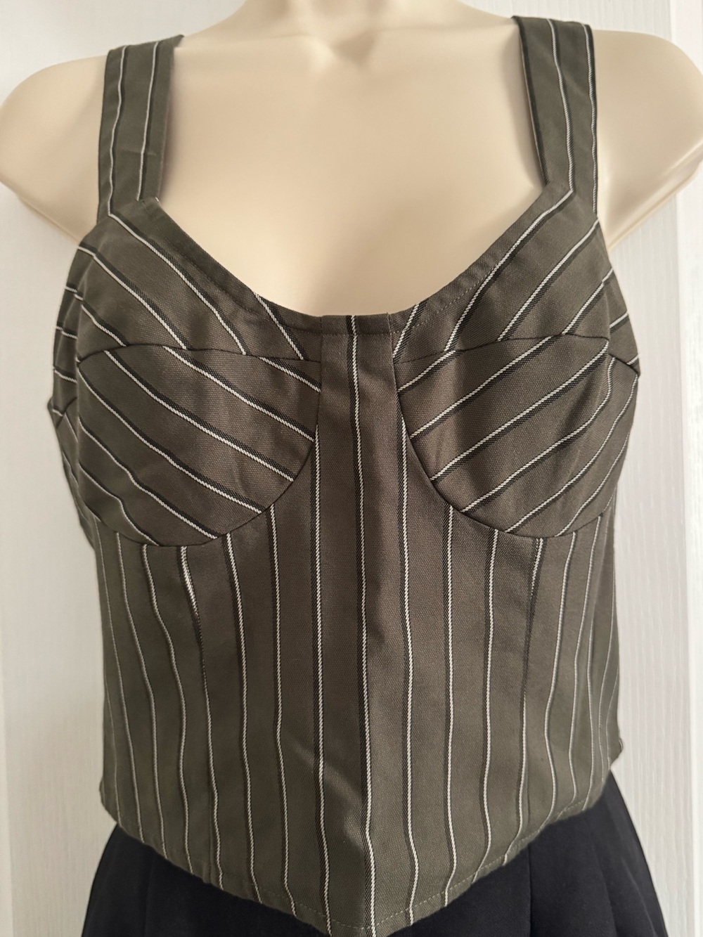 Olive Pinstripe Bustier Crop Tank Top - Women Gianni Bini